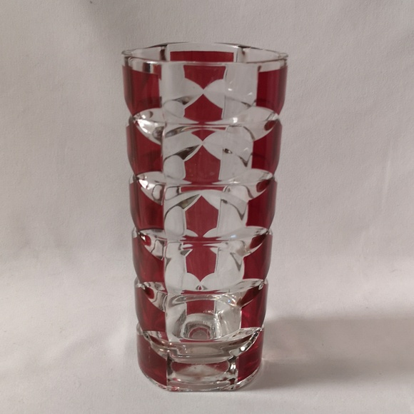 Vintage J G Durand Glass Vase 6.5" Tall, Clear with Red Design Made in France - Picture 2 of 4